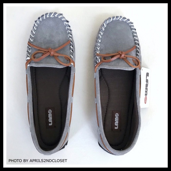 GREY GENUINE SUEDE SLIP ON MOCCASIN FLATS - Picture 7 of 8